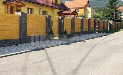 Забор из габионов и горизонтальных деревянных досок ГБ-119 - фото 2